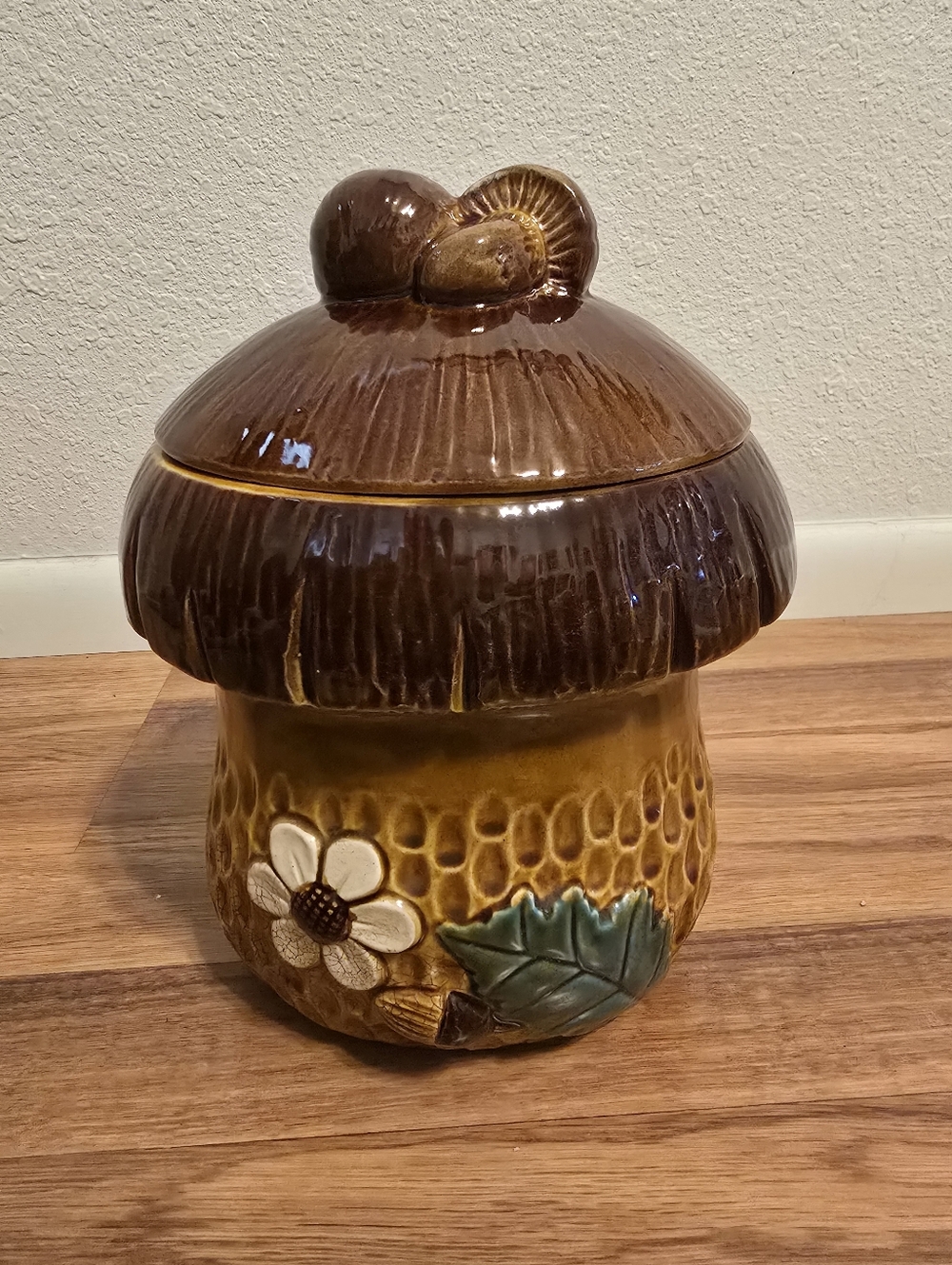 Vintage 1970s Glazed Ceramic Rustic Mushroom Cookie Jar